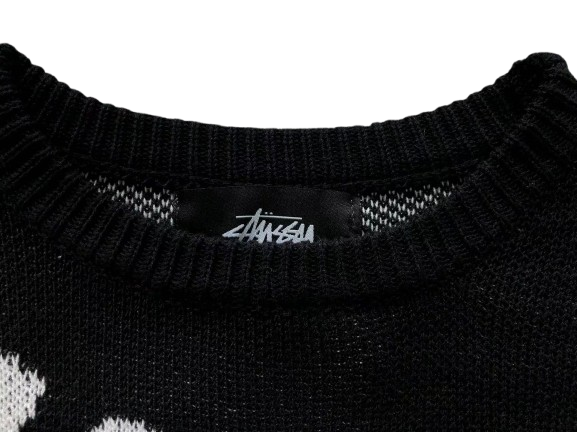 Stüssy Bold Logo Knit Sweater – Black & White