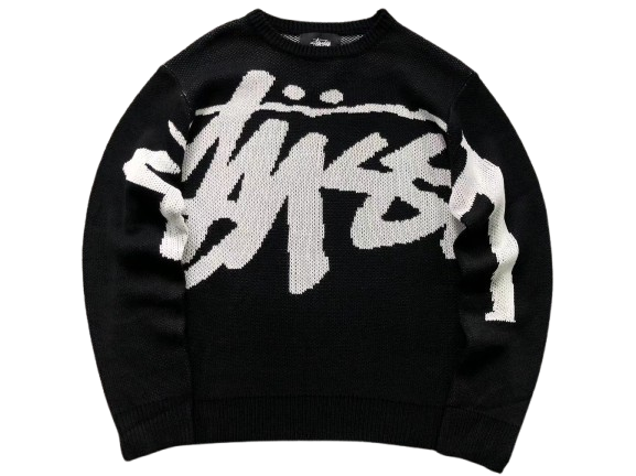 Stüssy Bold Logo Knit Sweater – Black & White